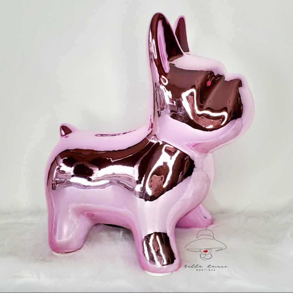 Metallic Pink French Bulldog Ceramic Puppy Coin Bank